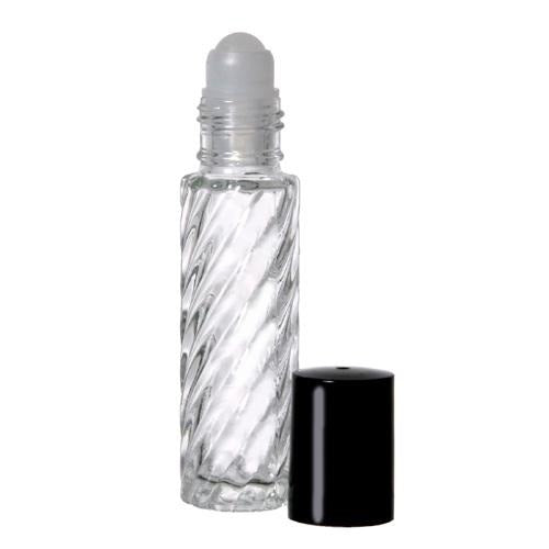 144 Premium Spiral Glass Roll-On 1/3 oz Cylinder Bottles (Black Caps)