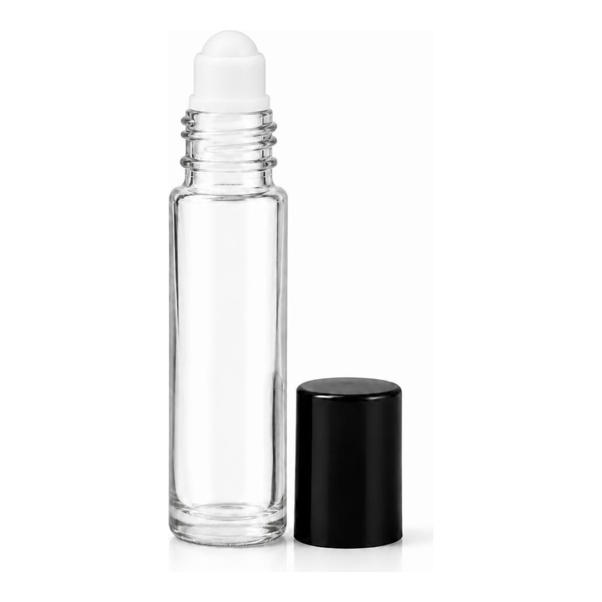 8 ml Clear Glass Roll-On Bottles, Black Caps - Case of 864 - 1