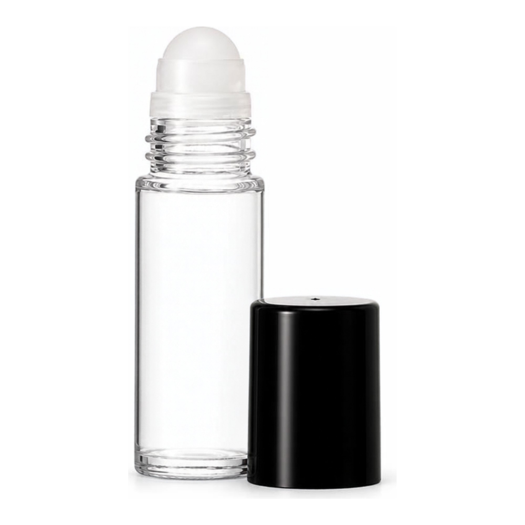 Clear 30 ml Glass Roll-On Bottles with Plastic Rollerball and Black Caps - 1 piece - 1
