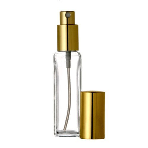 Tall Square style 1 Ounce Glass Bottle with Gold Sprayer