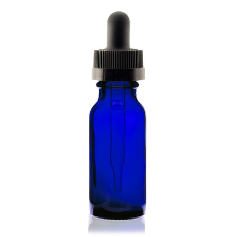 1/2 oz Cobalt Blue Glass Boston Round Bottles with Dropper - AROMA SHORE