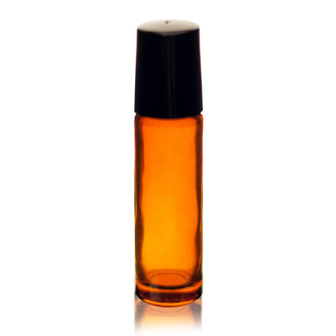 Amber, 10 ml Glass Roll-on Bottles with rollerball and Black Caps - AROMA SHORE