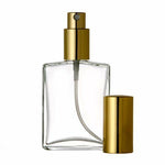 Flat Square style 2 Ounce Glass Bottle with Gold Sprayer