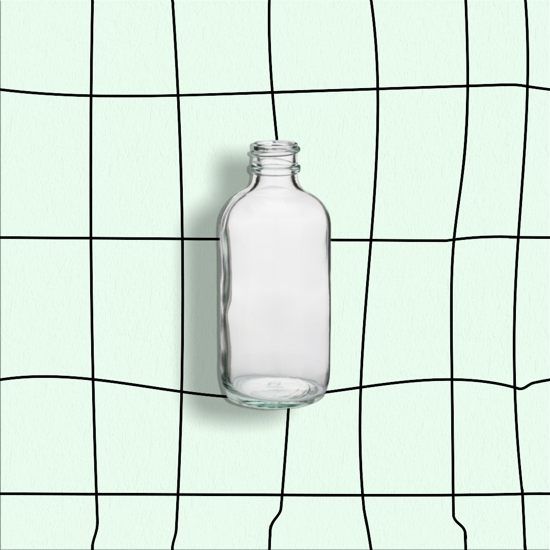 1 oz Clear Glass Boston Round Bottles with Black Caps